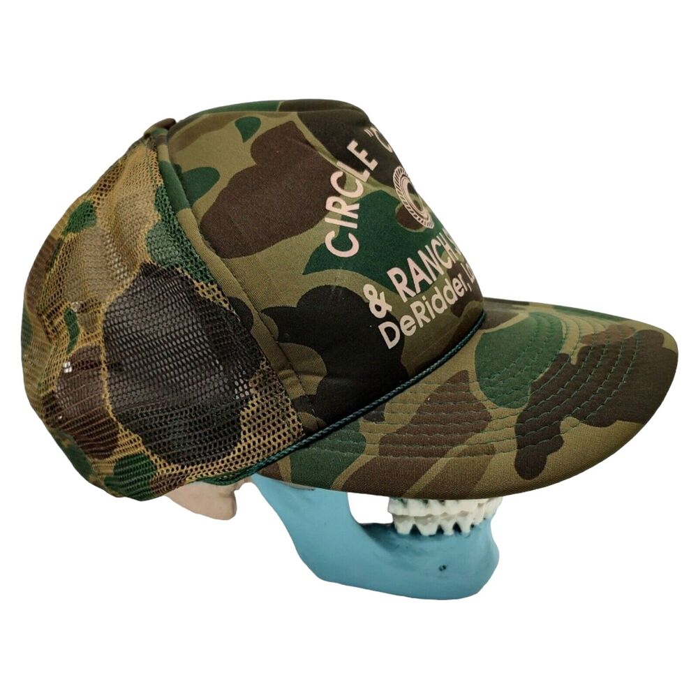 Vintage Trucker Hat Rope Foam Front Mesh Snapback Camo Green Circle C Farm Cap